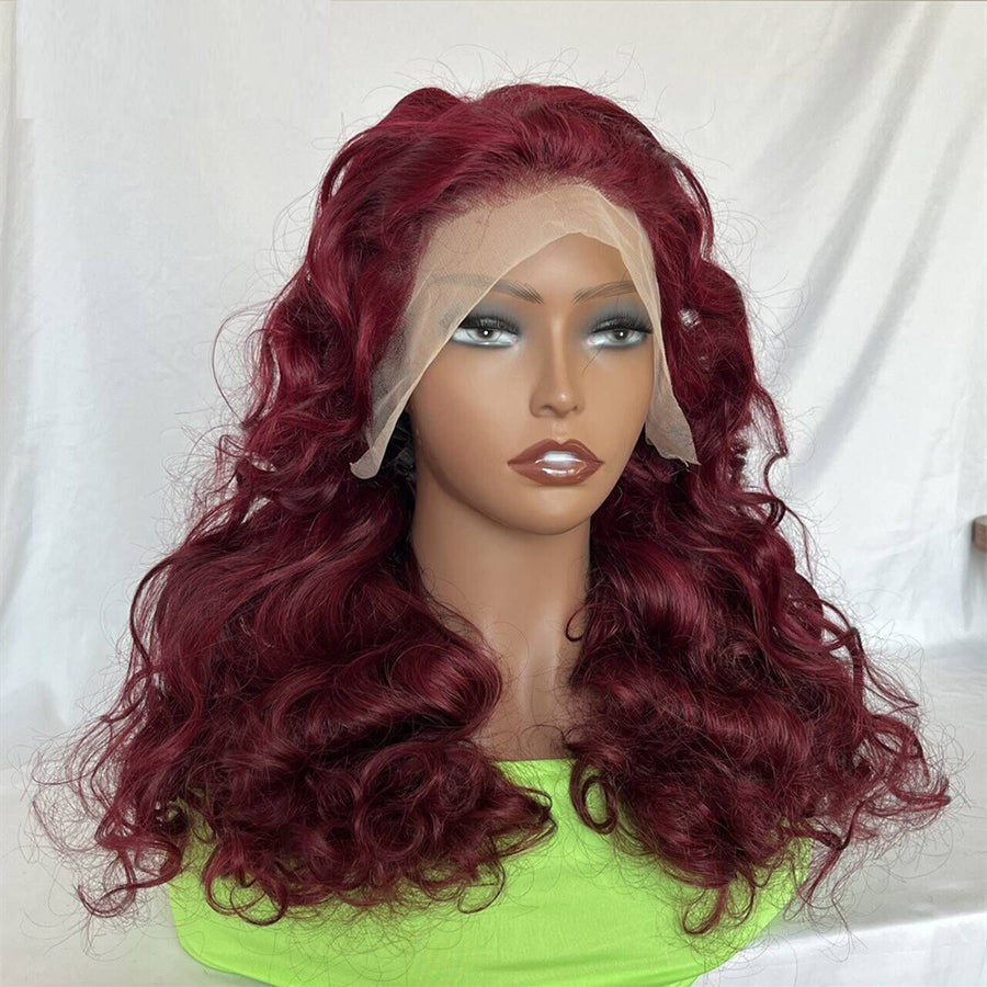 Double Drawn 99J Burgendy Loose Body Wig 13x4 Full Frontal Lace Front Human Hair Wig