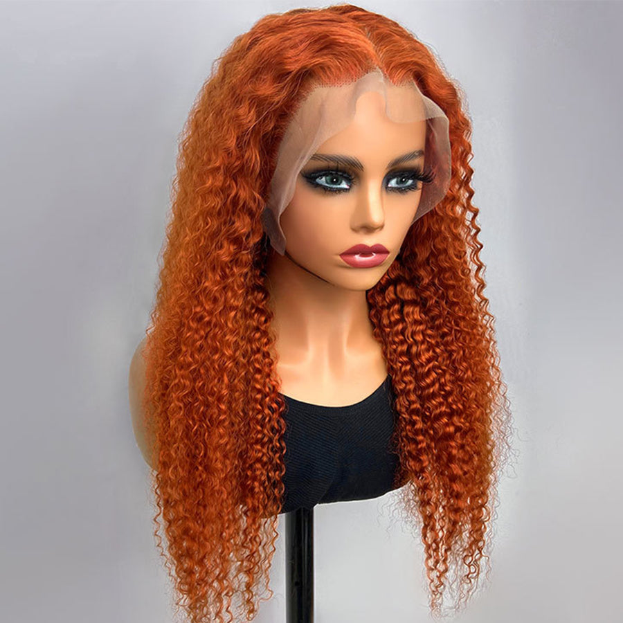 Customization Ginger Color 13x4 Lace Front Curly Human Hair Wig