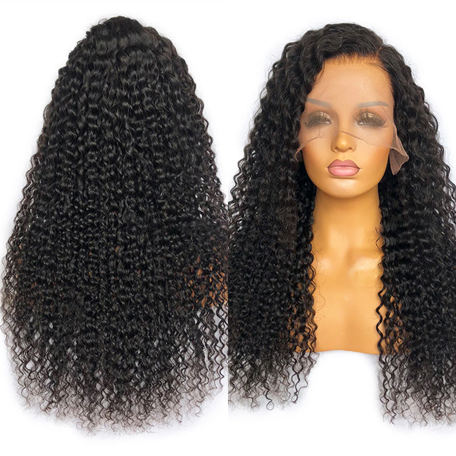 13x6 Curly Lace Front Wig Deep Curly Wave HD Lace Frontal Human Hair Wig Pre Bleached Knot