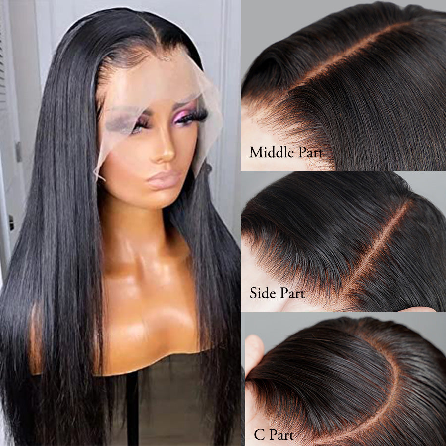 13x6 HD Lace Straight Lace Front Human Hair Wig Pre Plucked Pre Bleached 210 Density