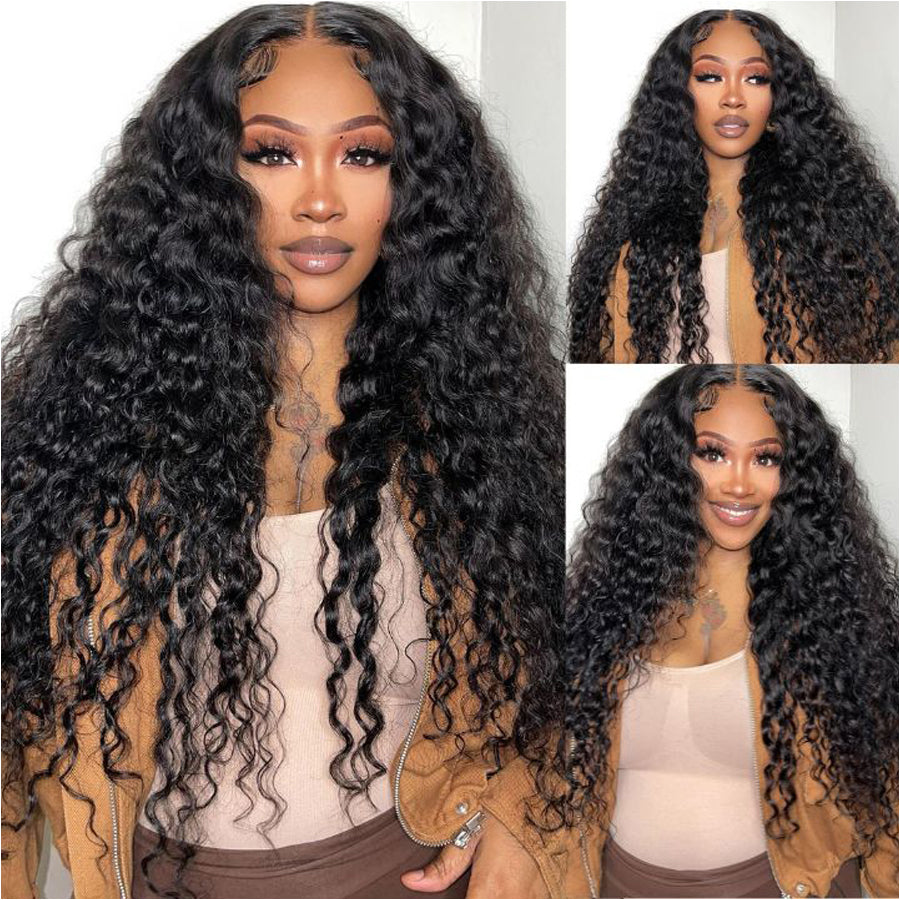 13x6 Water Wave Lace Front Wig Skinlike HD Lace Frontal Human Hair Wig Pre Plucked Pre Bleached