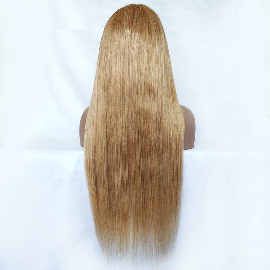 Customization Honey Blonde Straight Lace Front Human Hair Wig 28 inch 180 Density