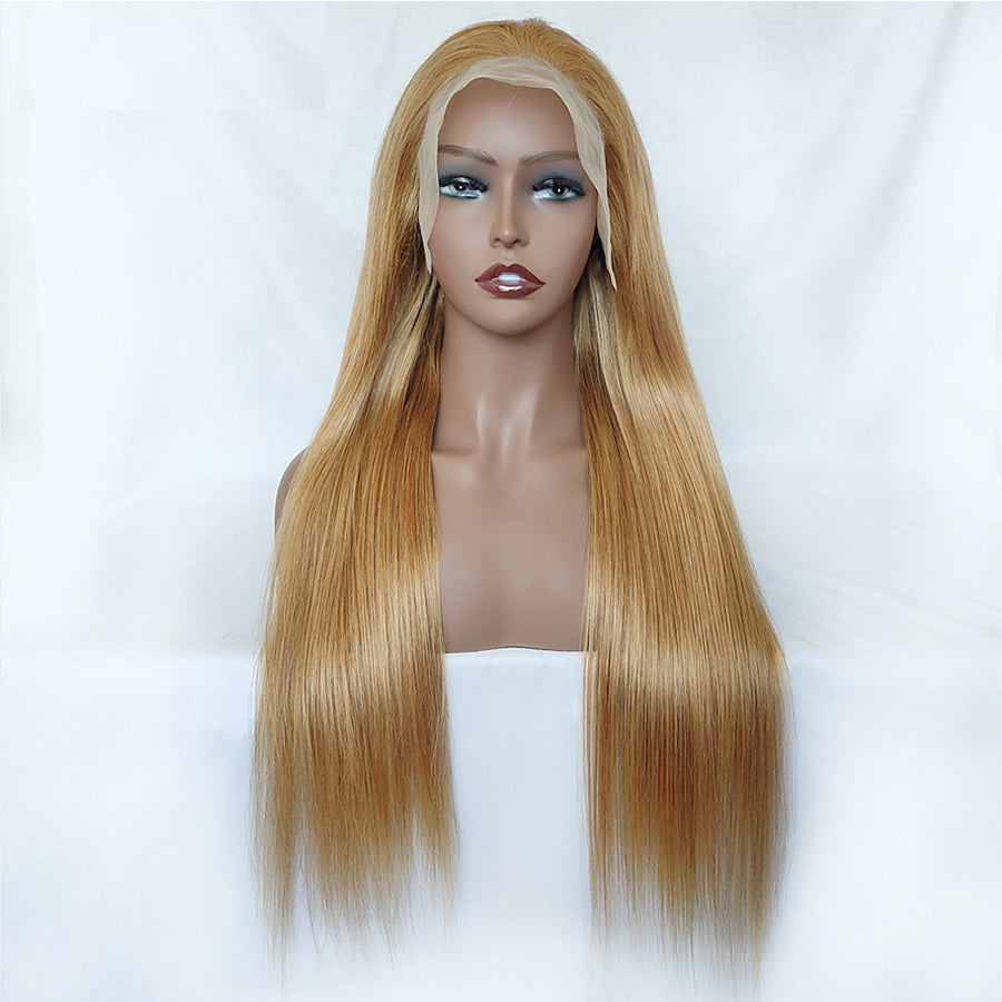 Customization Honey Blonde Straight Lace Front Human Hair Wig 28 inch 180 Density