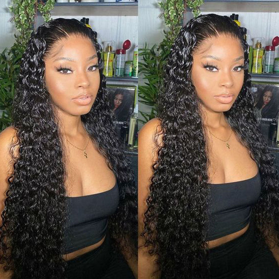 13x6 Water Wave Lace Front Wig Skinlike HD Lace Frontal Human Hair Wig Pre Plucked Pre Bleached