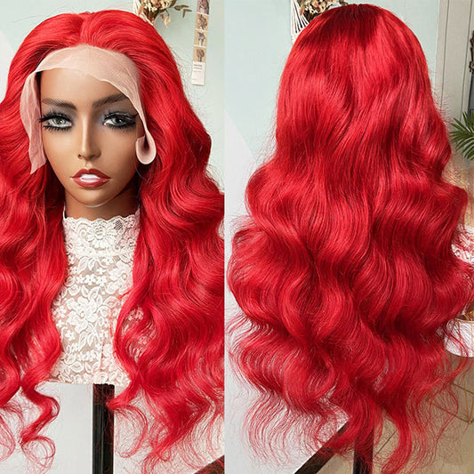 Customization 13x4 Lace Front Human Hair Wig Red Color Transparent Lace