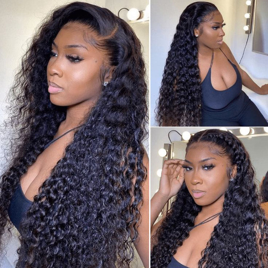 13x6 Water Wave Lace Front Wig Skinlike HD Lace Frontal Human Hair Wig Pre Plucked Pre Bleached