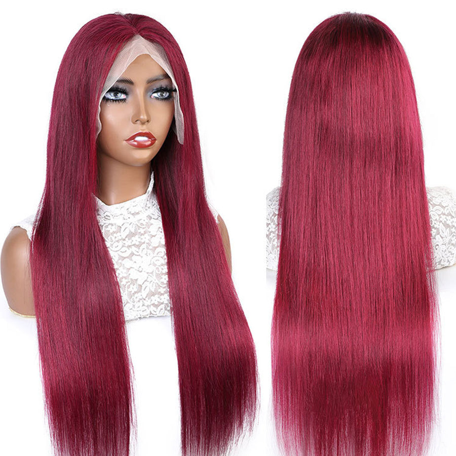 Customization 99j Burgendy 13x4 Lace Front Human Hair Wig