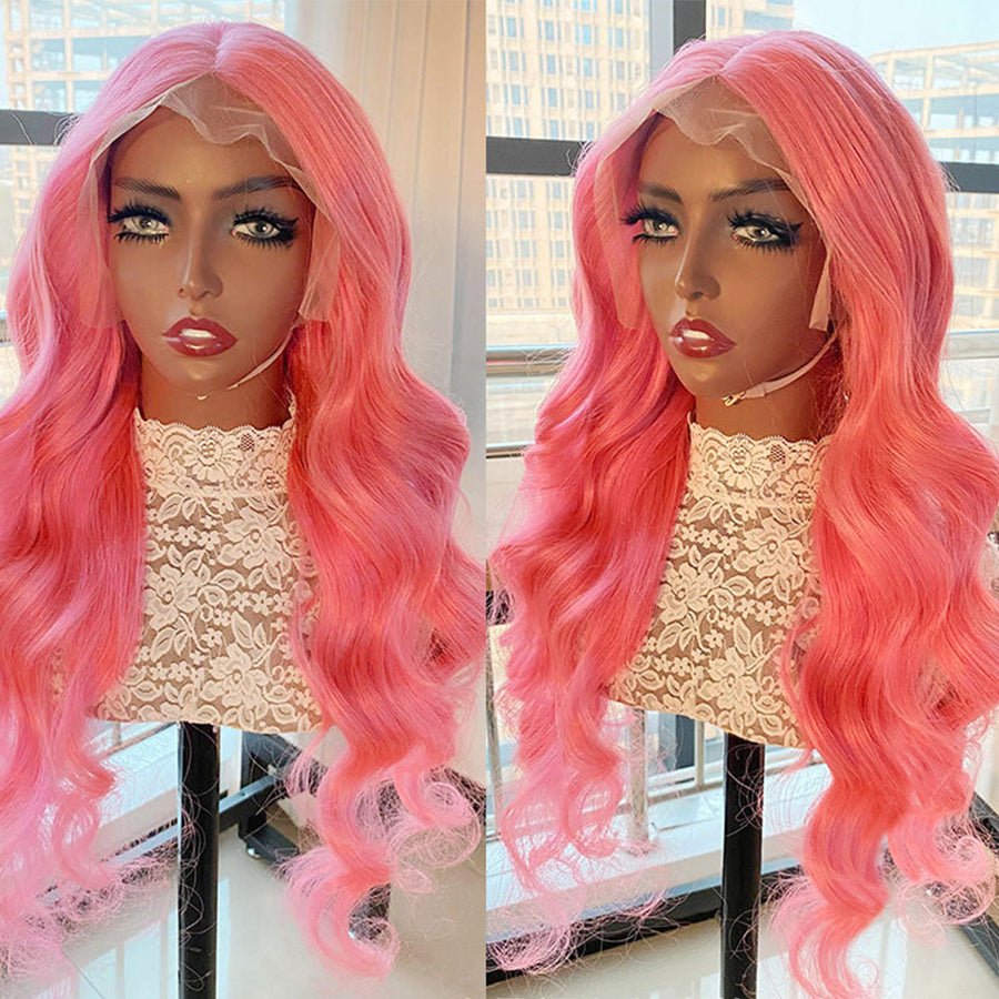 Customization 13x4 Pink Color Lace Front Human Hair Wig Body Wave