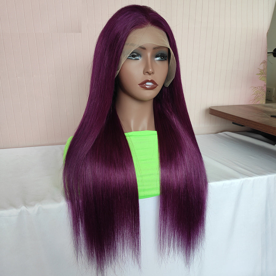 Customization Purple Color Straight Lace Front Human Hair Wig 28 inch