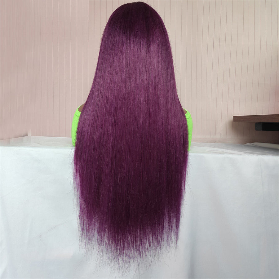 Customization Purple Color Straight Lace Front Human Hair Wig 28 inch