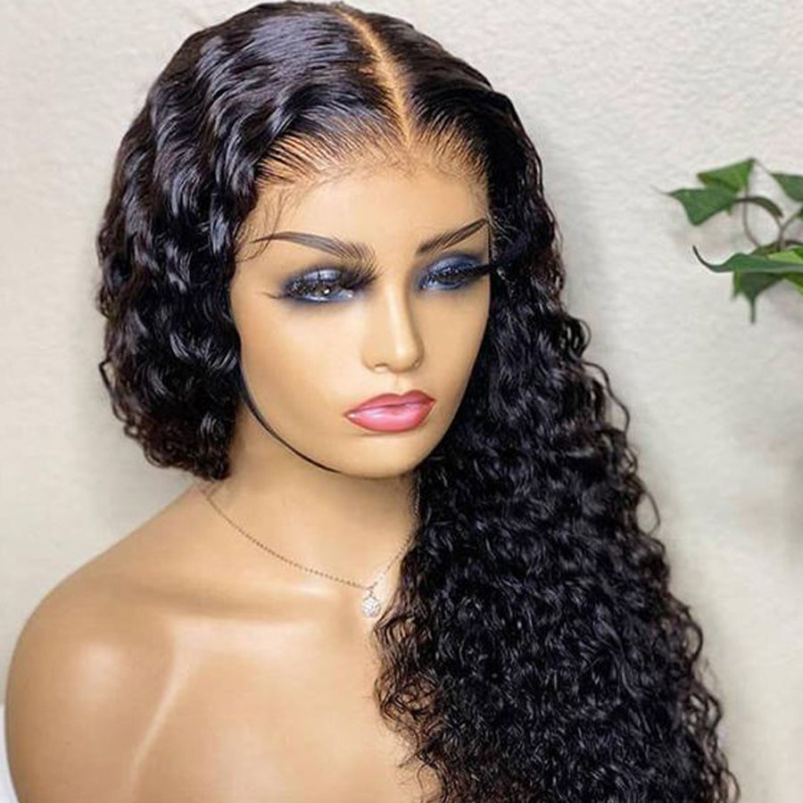 13x6 Water Wave Lace Front Wig Skinlike HD Lace Frontal Human Hair Wig Pre Plucked Pre Bleached