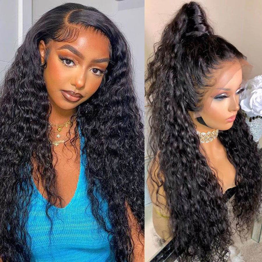 13x6 Water Wave Lace Front Wig Skinlike HD Lace Frontal Human Hair Wig Pre Plucked Pre Bleached